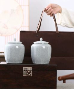 Hộp Quà Thượng Phẩm – Bộ Đôi Hũ Trà Gốm Men Rạn Cao Cấp