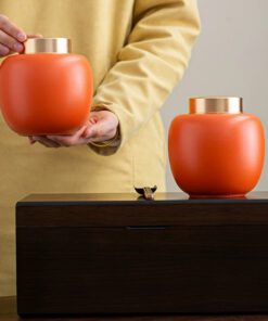 Hộp Quà Thượng Phẩm – Bộ Đôi Hũ Trà Gốm Sứ Sắc Cam Cao Cấp